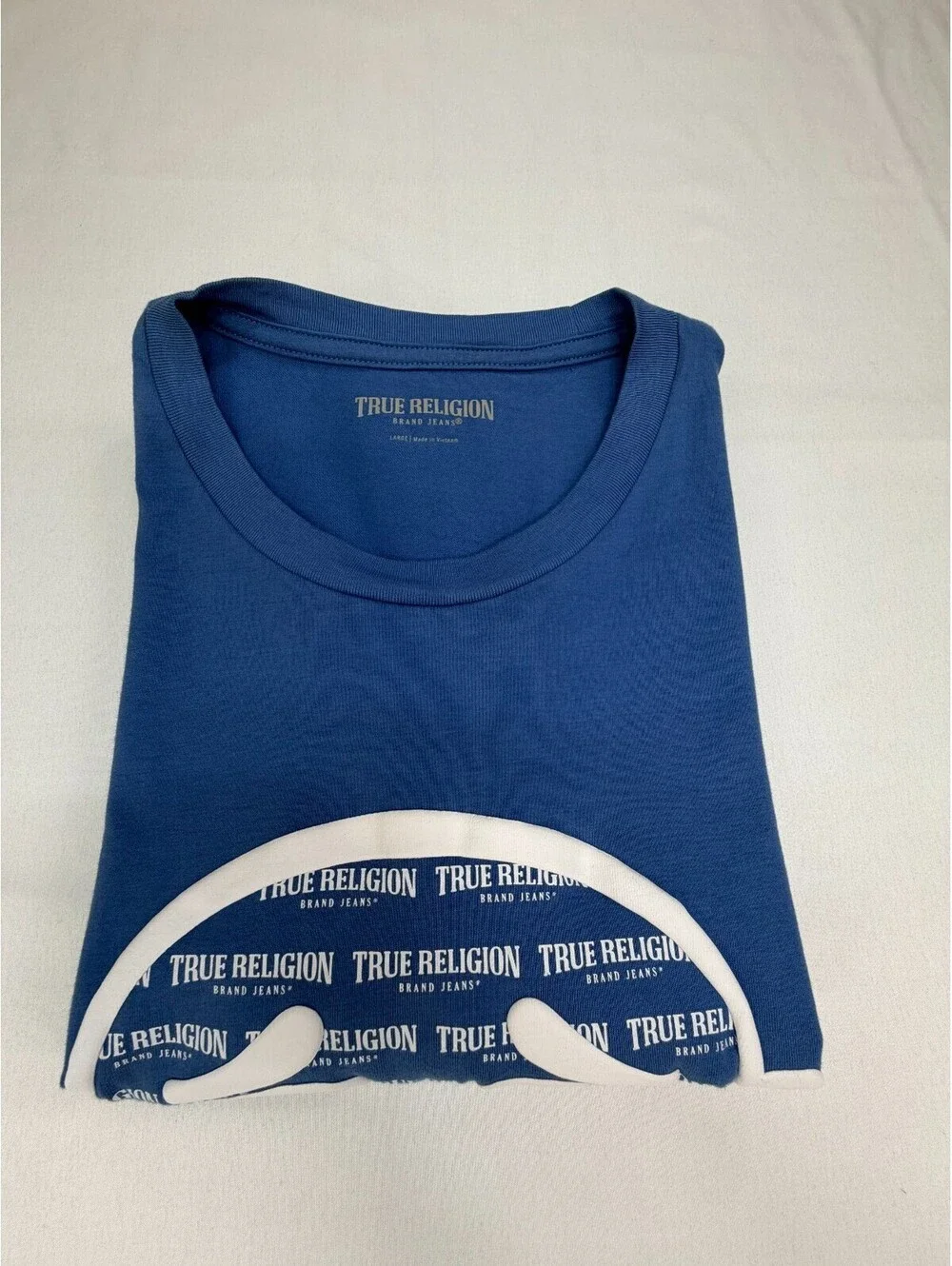 True Religion Men's T Shirt Short Sleeve Buddha Graphic Print Size L Blue